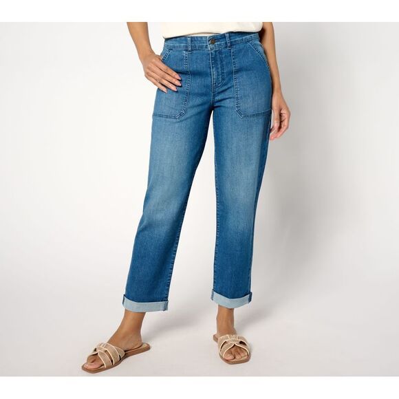 LOGO by Lori Goldstein Women's Plus Sz Pants 22 Regular Boyfriend Blue A646051 - Picture 1 of 4